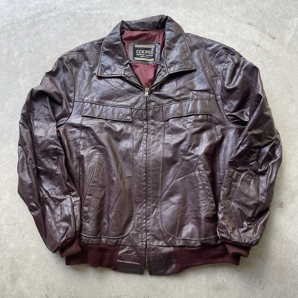 Vintage 70s Cooper Leather Motorcycle Jacket Mens 46 / Large Ideal Zip Bomber